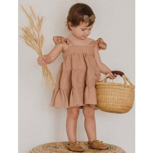 Sweet Ruffles Lace Summer Dress for Infant Girls Princess Tutu Dresses Cotton Linen Kids Dress Baby Costumes Children Clothes