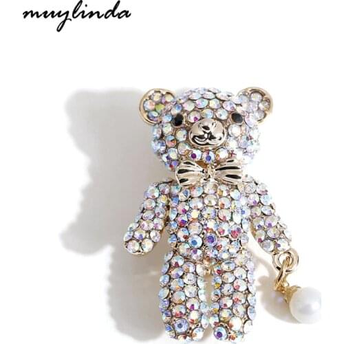 Muylinda Cute Pins Collective Brooch Little Bear Pin Brooches Fashion Scarf Clip Broach With Crystal And Faux Pearls