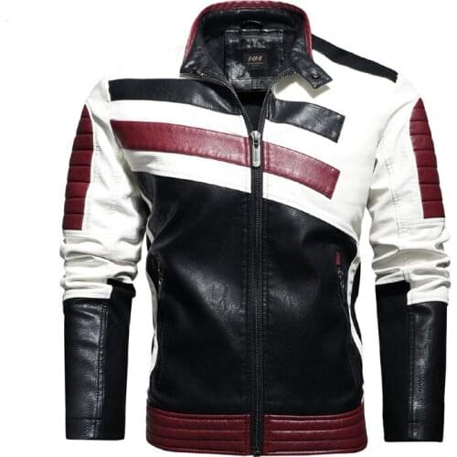 2021 Autumn Winter PU Leather Jacket Men Large Size Patchwork Motorcycle Tide Stand Collar Fleece Jackets Slim Mens Clothing