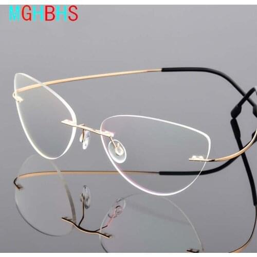 MGHBHS Mens anti-blue reading glasses frameless cats eye womens anti-radiation diopter glasses +1.5 +2.0 +2.5