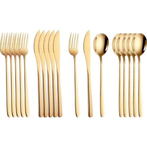 18pcs Gold Cutlery Set 304 Stainless Steel Dinner Fork Knife Spoon Dinnerware Set Silverware Tableware Kitchen Utensils Gift