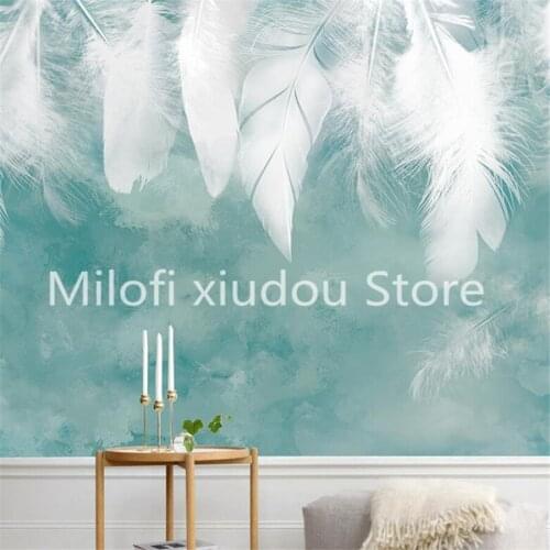 Milofi custom 3D wallpaper mural modern minimalist light luxury white feather abstract living room bedroom background wall decor