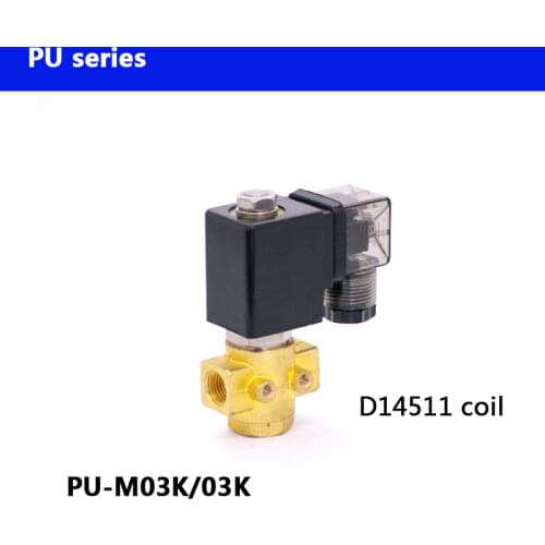 PU series PU-M03K/03K Normally Open 1/8 1/4 BSP thread D14511 coil 2 Way direct actuated mini Brass water solenoid valve