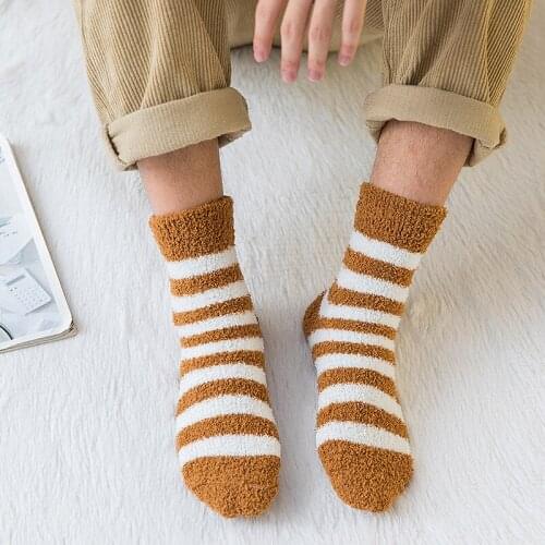 Striped Socks Men Soft Man Fluffy Socks Male Thick Coral Velvet Winter Warm Fashion Floor Terry Towel Fuzzy Sock Mens Meias Soks