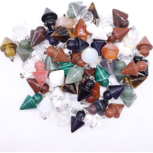 Wholesale New Assorted 12pcs/lot Natural Mixed Color Crystal Gem Stone Tapered Pendant Chrams For Jewelry Necklace Free Shipping