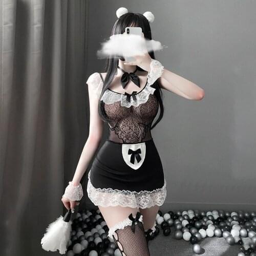 Japanese Style Sex Lingerie Mesh Perspective Babydoll Servant Erotic Show Sexy Underwear Set Maid Cosplay Women Uniform Lenceria