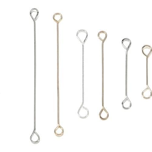 50Pcs 15-45mm Metal Steel Double Eye PinCircle Cylinder Earrings Ear Connecting Rod for DIY Jewelry Making Findings Supplies