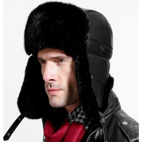 Top Brand Russian Bomber Hats Women Men Pilot Trapper Cap Winter Hat Faux Leather Fur Earflap Snow Hat Gorras
