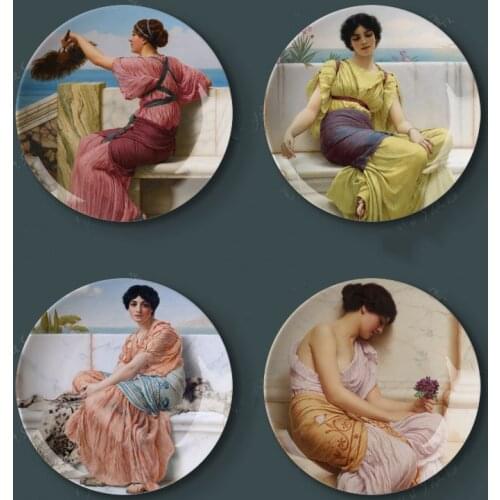 Plates 8" J.W. Godward Art Print On Ceramic Plates Home Studio Decorative Wall Hanging Art Disc