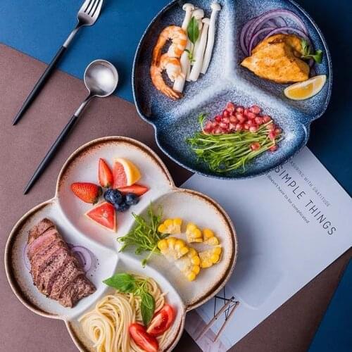 Plates for Food Plates Dinnerware Dishes for Serving Dinner Plates Sets Plate Ceramics Compartment Plate Ceramic Dishes Tray