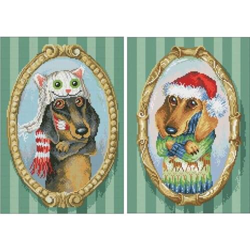 Dog wearing a kitten hat patterns Counted Cross Stitch 11CT 14CT 18CT DIY Chinese Cross Stitch Kits Embroidery Needlework Sets