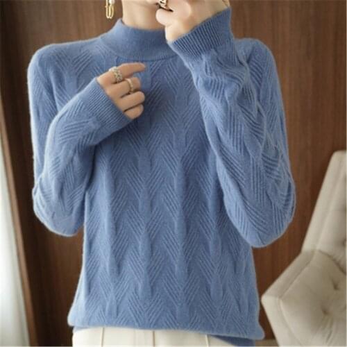 Turtleneck Cashmere Wweater Women Winter Wool Jumpers Knit Female Long sleeve Loose Round neck Solid Color Sweater Women ZY6139