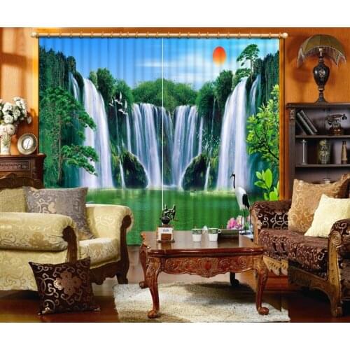 Custom Mountain Waterfall Scenery Curtains for Bedroom Living Room Kitchen Window Curtains Fabric Blinds Drapes