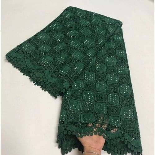 Green High Quality Cord Guipure Lace Fabric with Stone African Mesh Lace Nigerian Milk Silk Water Soluble Lace Fabric for Dress