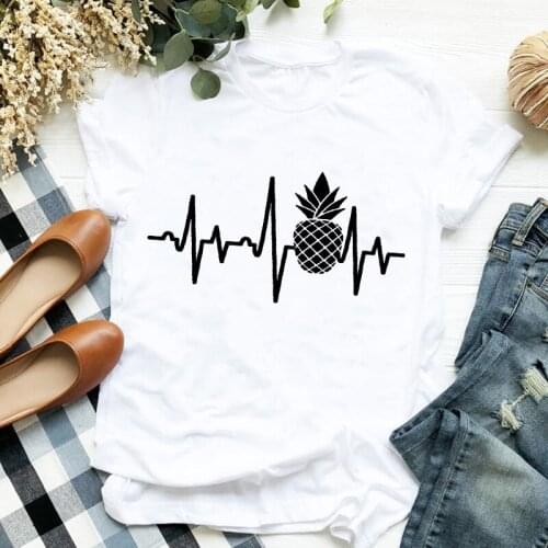 Women Lady Pineapple Geometric Love Vacation Cartoon Print Ladies T Tee Tshirt Womens Shirt Clothes Female Top Graphic T-shirt