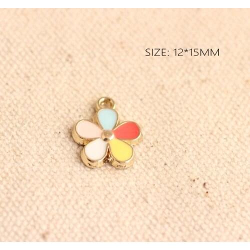 Gold Tone Oil Drop Five Color Rainbow Charms fit Bracelet Necklace for Pendant Jewelry Earrings Flower Charms DIY Accessories