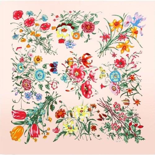 130*130cm TOP Silk Flower Floral luxurious Scarves Women Foulard Square Hijab Scarf Ladies Shawl wrap muffler pareo female hijab