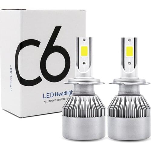 2PCS 12V C6 Car Headlight Kit H7 LED H1 H4 H11 9005 9006 Hb3 Hb4 Lamp Bulbs 36W 3800LM 6500K COB Headlamp Bulb Auto fog Light