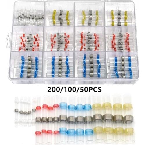 200100/50Pcs Heat Shrink Soldering Terminals Solder Sleeve Tube Butt Waterproof Electrical Wire Connectors Automotive Marine