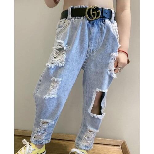 2021 new wholesale girls denim holes pants fashion summer girls jean pants 3-8t B267