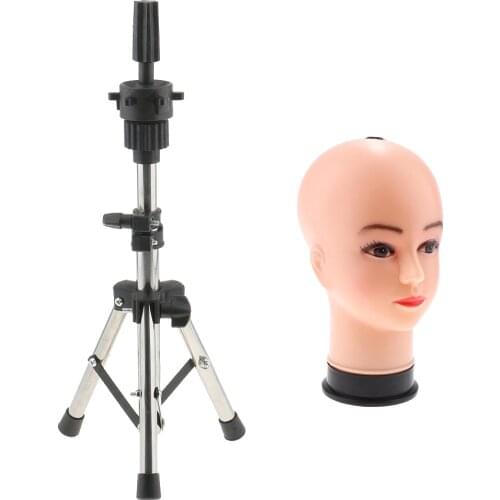 21 Inch Bald Female Cosmetology Mannequin Head Model with Tripod Stand Holder Set for Wigs Making Display Styling