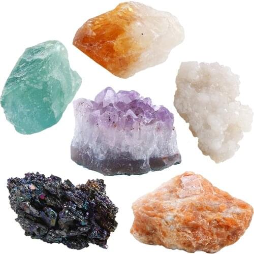 6PCS/Box Natural Fluorite Citrine Crystal Repair Rock Ore Mineral Specimen Healing Quartz Energy Stone Home Decoration Gifts