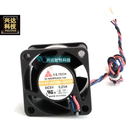 Free Shipping For Y.S.TECH NYW04020005BSS DC 5V 0.23A 3-wire 3-pin connector 60mm 40x40x20mm Server Square Cooling Fan