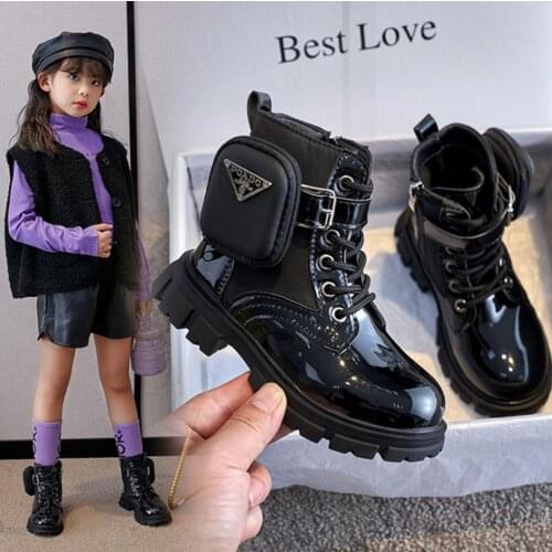 Girls Martin Boots 2021 Winter New British Style Princess Short Boots School Bag Childrens Hot Warm Shoes Waterpoof XZ112