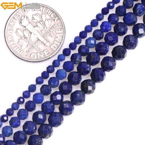 Gem-inside 2-5mm Natural Stone Beads Faceted Lapis Lazuli Beads For Jewelry Making Beads Bracelet 15inch DIY Beads Necklace