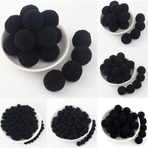 Black Pompom Mini Fluffy Soft Pom Poms Round Shaped Pompomd Balls For Kids DIY Garment Handcraft 8mm 10mm 15mm 20mm 25mm 30mm