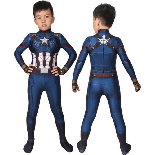 Kids Superhero End Game Captain Steven Rogers Jumpsuit Cosplay Costume For Children Halloween Masquerade Party Bodysuit
