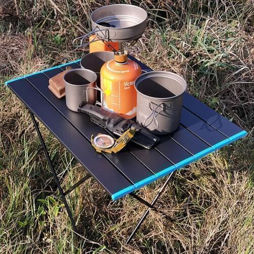 Two Kinds of Style Portable Camping Side Tables with Aluminum Table Top: Hard-Topped Folding Table in a Bag for Picnic, Camp