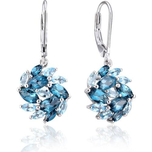 GZ ZONGFA New Design Fashion Natural Blue Topaz Gem Handmade Jewelry 925 Sterling Silver Earrings