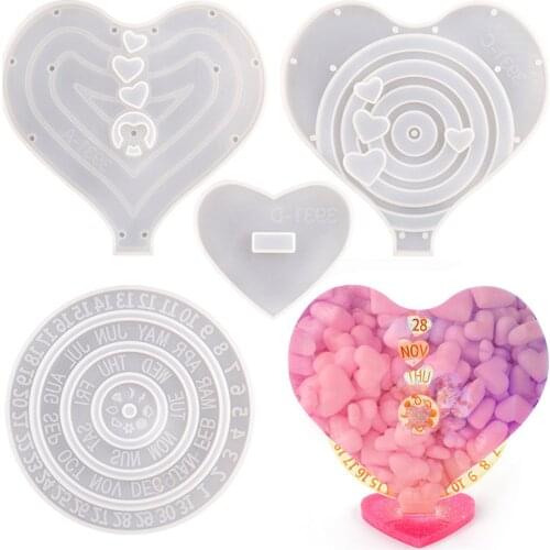 Heart Shape Calendar Decoration Moulds Resin Love Crafts Home Decoration DIY Weeding Valentine Party Ornament Gifts Agreeable