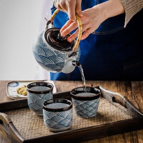 Ceramic Teapot Crockery Portable Kettle Tea Cup Blue Wave Water Ware Porcelain Chinese Kung Fu Drink Ware For Tea Ceremony