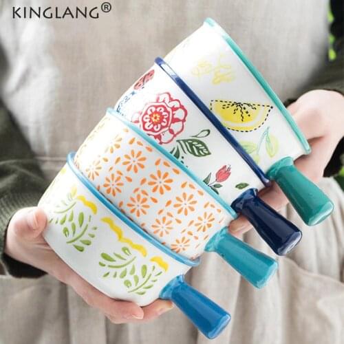 Kinglang 1PCS Ceramic Baking Bowl Rice Bowl Japanese Underglazed Tableware Kitchen Baking Bowl Plate