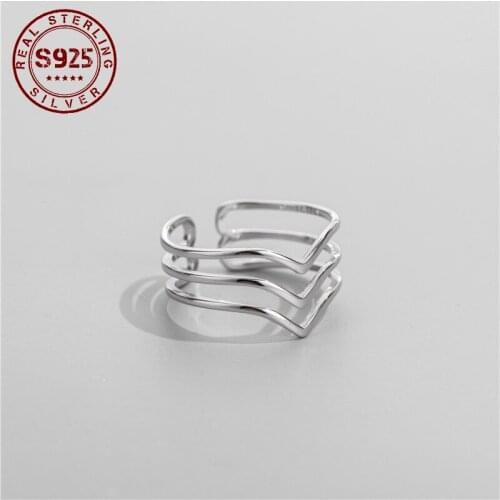 Real 925 Sterling Silver Women Ring Three Layers V Shape Adjustable Opening Ring Minimalist Fashion Party Jewelry Accessories