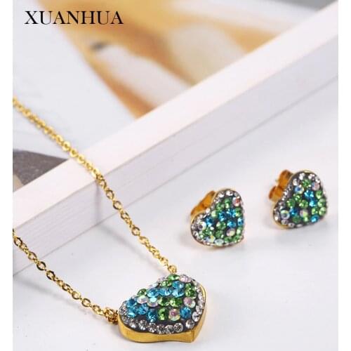 XUANHUA Stainless Steel Jewelry Sets Heart Necklace Earrings Set Woman Vogue 2019 Jewelry Accessories Bohemian Mass Effect