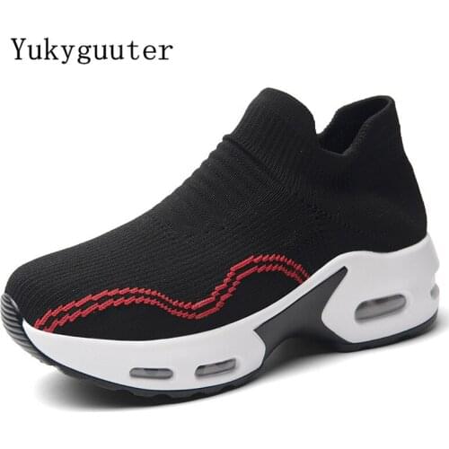 Sneakers Women Shoes Air Cushion Height Increasing Lightweight Athletic Running Outdoor Breathable Knit Upper Plus Size 35-42