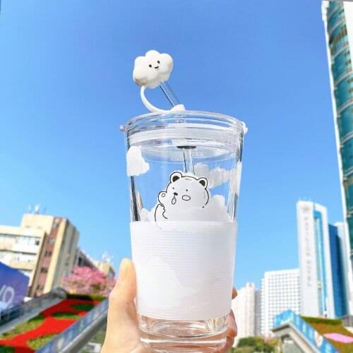 Straw Cup Creative Cute Pattern Milk Drink Mug Borosilicate Heat-resistant Glass Boy Girl Gift