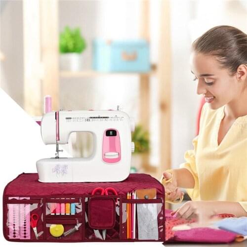 Multi-function Multi-pocket Sewing Machine Table Mat Red Cotton Sewing Machine Dust Cover