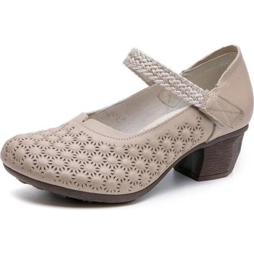 100% Natural Full Genuine Leather Shoes High Heels 2020 New Spring Summer Breathable Women High Heel Shoes Fashion Casual Shoes