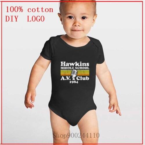 Baby Girl Clothes Hawkins Middle School A.V.Club stranger thing white Fashion Infant Baby Boy Clothes Short Sleeve Baby Bodysuit