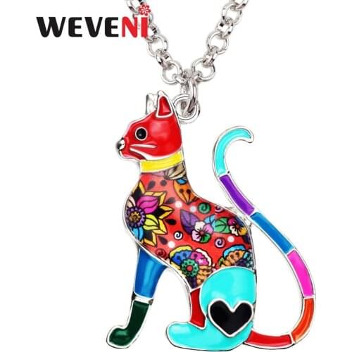 WEVENI Enamel Alloy Elegant Kitten Cat Necklace Pendant Collar Cute Cartoon Animal Jewelry For Women Girl Lady Pet Lovers Collar