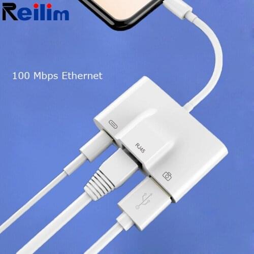 Adapter For Lightning to RJ45 Ethernet LAN Wired Network with USB 3.0 OTG Digital Camera Reader Converter For lPhone X/XR/XS/8/7