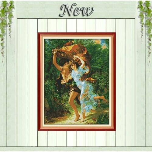 Raining sexy boy and girl Painting Drawing counted printed on fabric 14CT 11CT DMC Cross Stitch kits Needlework Sets Embroidery