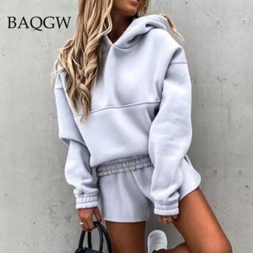 Sexy Women Casual Sport Hoodies Shorts Set Loose Autumn Tops and Mini High Waist Shorts Fleece Two Piece Set Outfits Tracksuit
