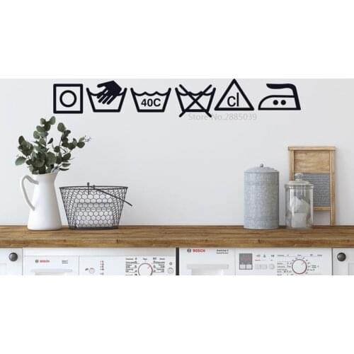 Laundry Symbols Decor Set of 6 Laundry Room Sign Tags Home Decal Removable Waterproof Vinyl Wall Sticker BD629