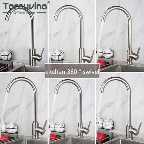 Torayvino Kitchen Faucet 360 Degree Rotation Chrome Basin Sink Deck Mounted Faucet Single Handle Tap Hot & Cold Mixer Water Tap