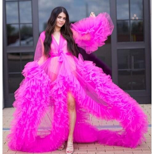 Unique Fluffy Tulle Shawls Maternity Robes Custom Made Womens Off Shoulder Photo Shoot Beach Birthday Party Bathrobe Sleepwear